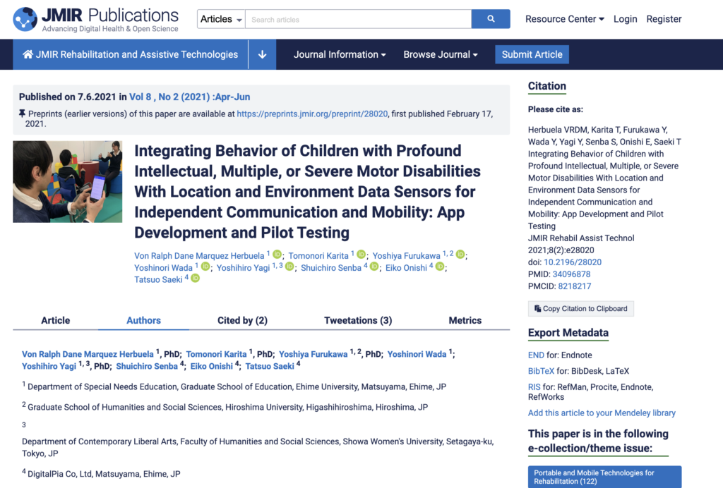 Development and pilot testing of ChildSIDE app for children with PIMD/SMID on JMIR Rehab